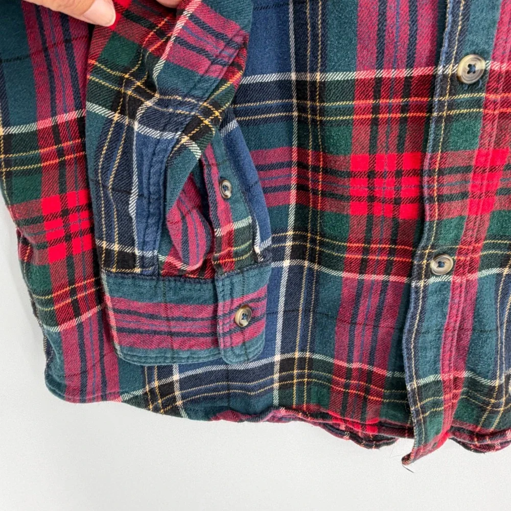 Old Navy Flannel Shirt Mens M Tall Blue Red Double-Brushed Plaid Cabincore Cozy